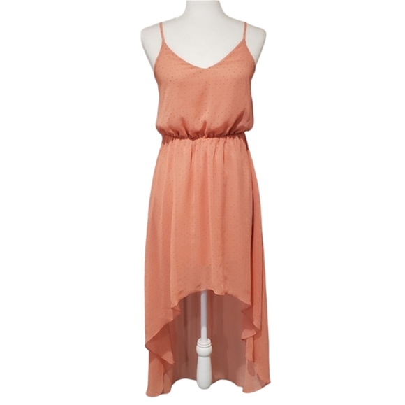 Soprano Summer Dress Womens M Coral Polka Dot Adjustable Straps High Low Dress - Picture 1 of 9